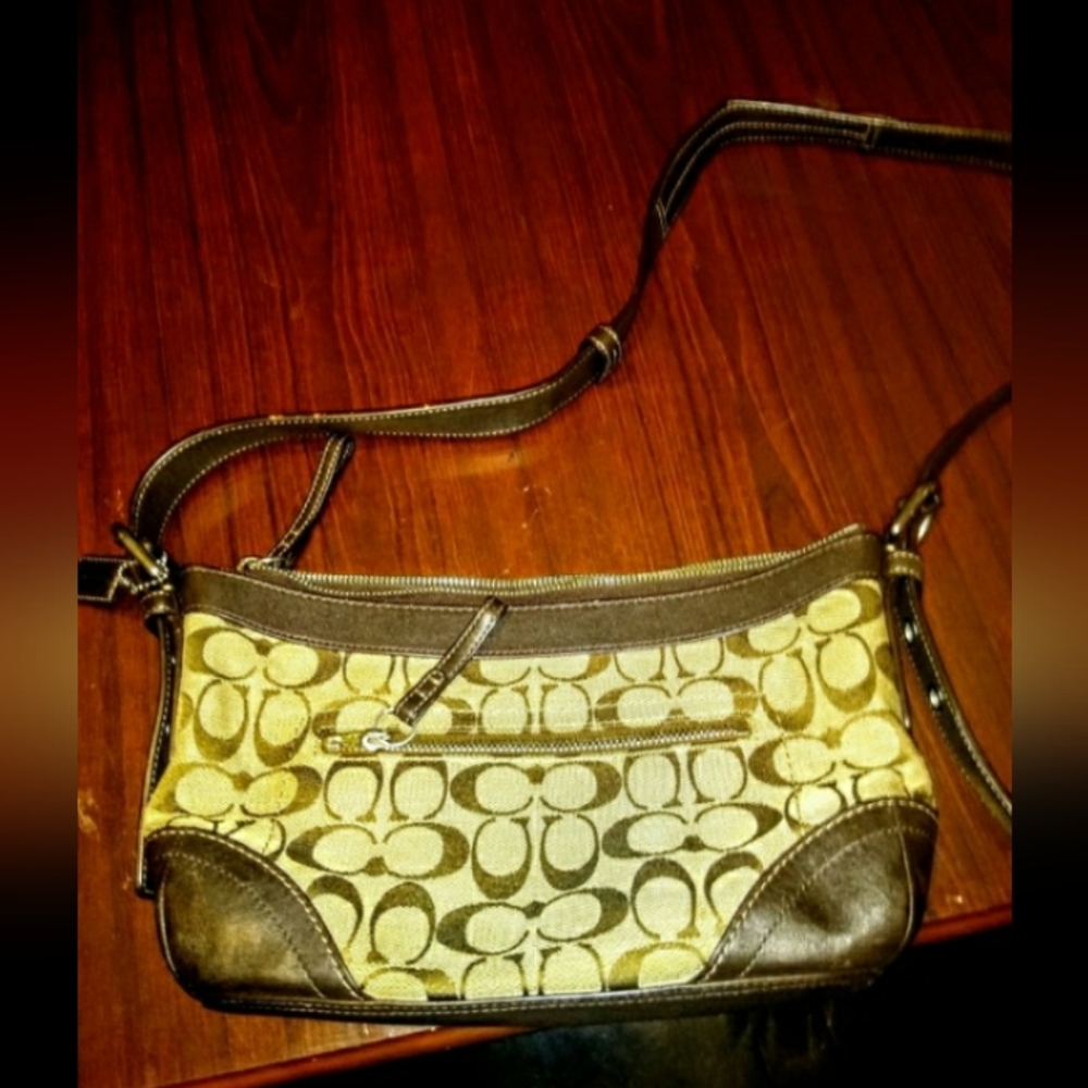 Vintage Coach small Canvas & Leather Signature shoulder bag